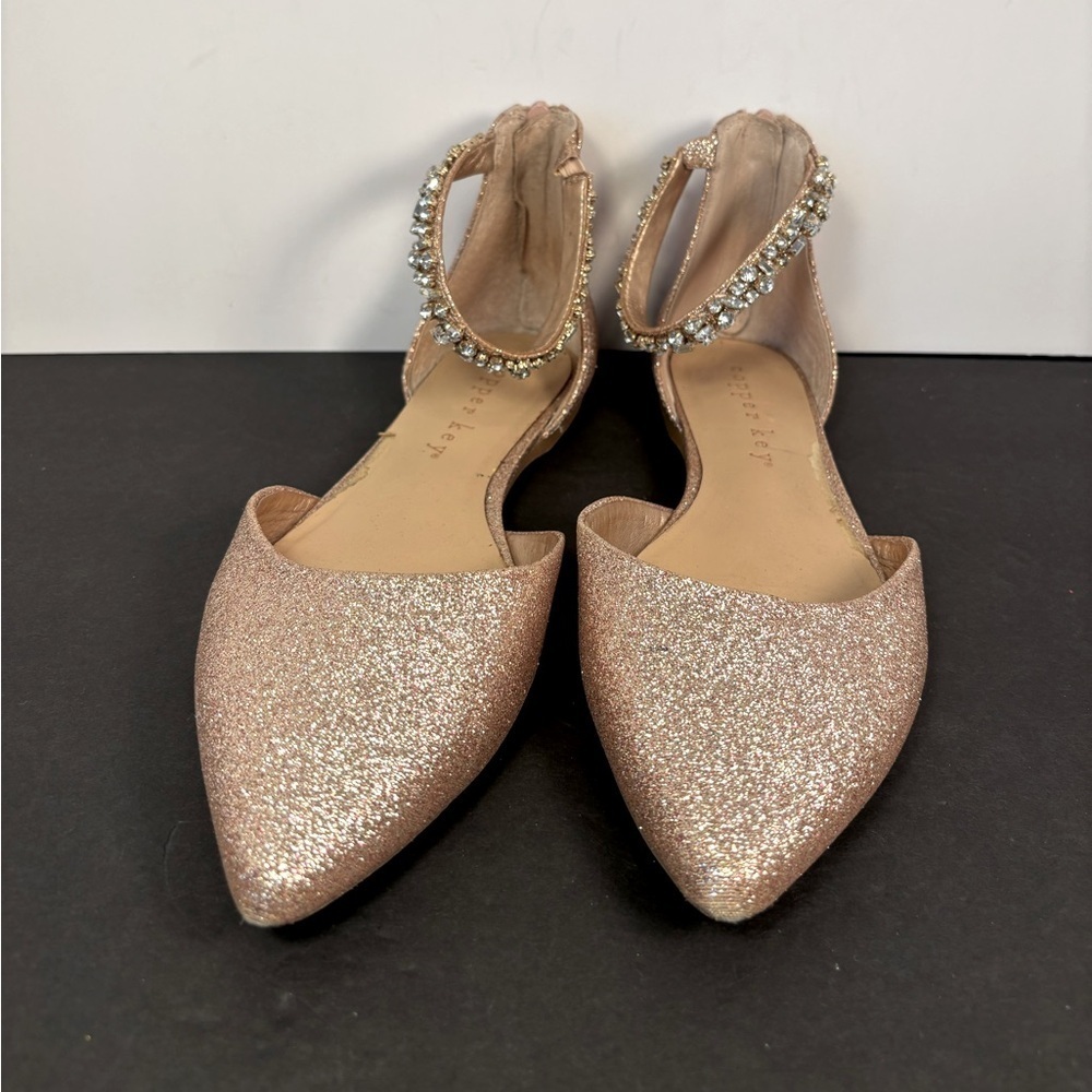 Copper Key Girls Glitter Flats Sz 11 Rose Gold Sparkle Dress Shoes